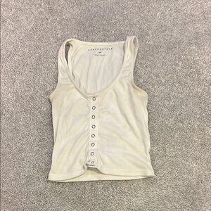 Aeropostale Cream Buttoned Crop Tank Top